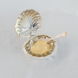 Clam Silverplated Dish with Mother Of Pearl Spoon
