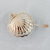 Clam Silverplated Dish with Mother Of Pearl Spoon