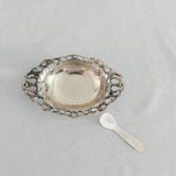 Floral Oval Silverplated Dish with Mother Of Pearl Spoon