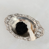 Floral Oval Silverplated Dish with Mother Of Pearl Spoon