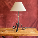 Blackened Curly Wrought Iron with Brass Cuff Lamp and Shade