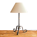 Blackened Curly Wrought Iron with Brass Cuff Lamp and Shade