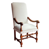 French Oak Louis VIII Armchair with Pleated Skirt and Tie Backs - Two Available