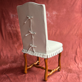 Os De Mouton Chair with Linen Slip Cover, Pleated Skirt and Tie Back