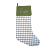 Blue and Olive Noël Christmas Stocking With Personalised Embroidery