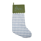 Blue and Olive Noël Christmas Stocking With Personalised Embroidery