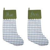 Blue and Olive Noël Christmas Stocking With Personalised Embroidery