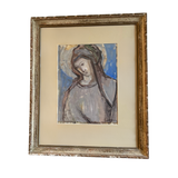 'Sainte Vierge' Virgin Mary, Goauche Painting, Signed, Framed